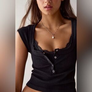 Out From Under Sally square neck seamless knit henley tee